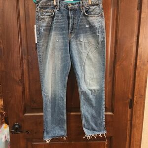 GRLFRND Women's Karolina Distressed Blue Straight Leg Jeans